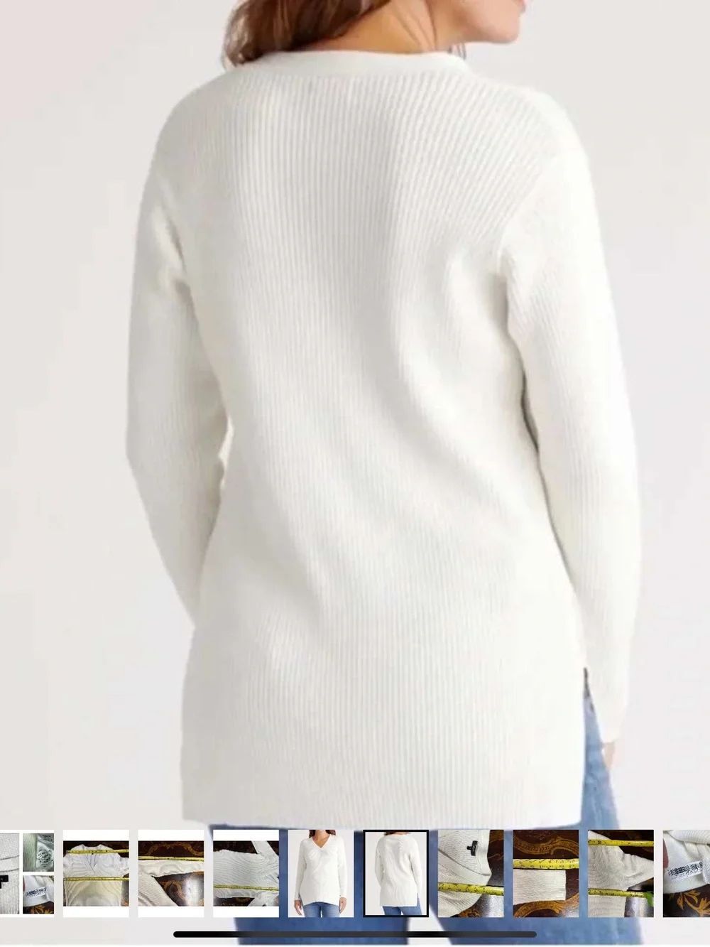 Quince Ivory Ribbed V‑Neck Sweater - Picture 4 of 5